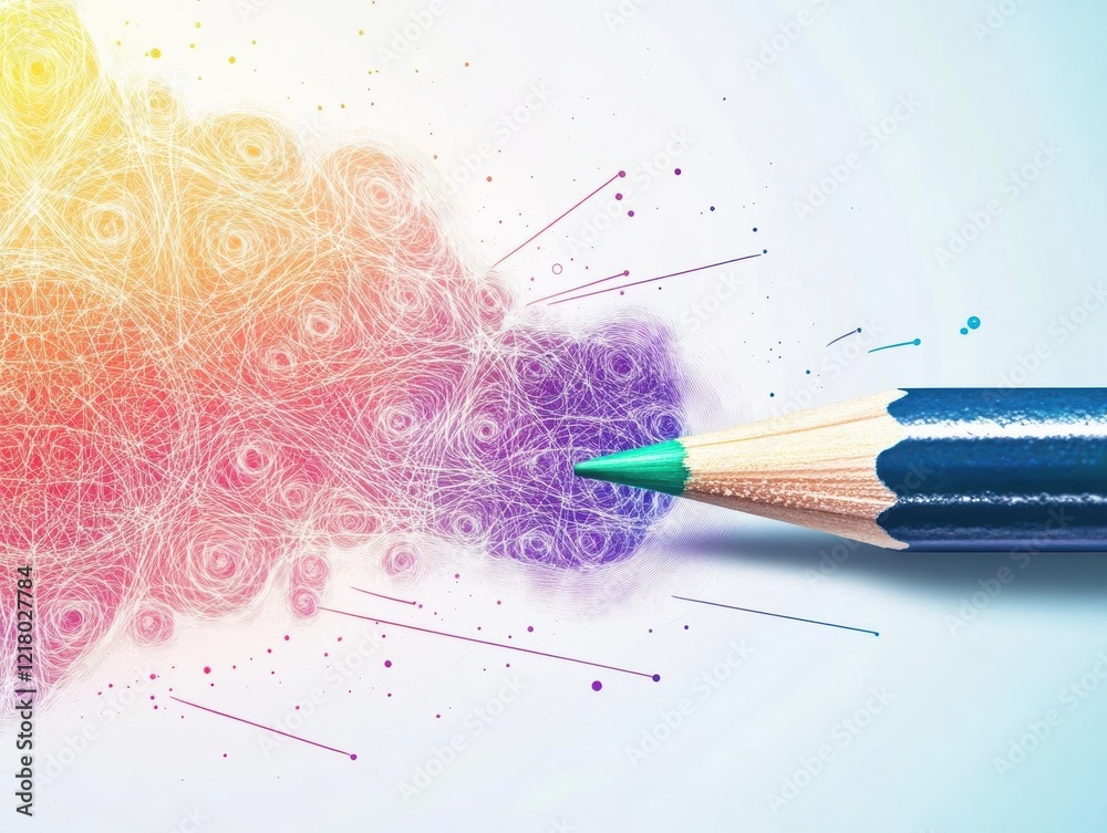 Poster vibrant pencil surrounded by a kaleidoscopic background of colorful hues and patterns inspiring crea