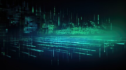 Obraz premium Abstract digital design with green and blue data patterns representing technology and connectivity.