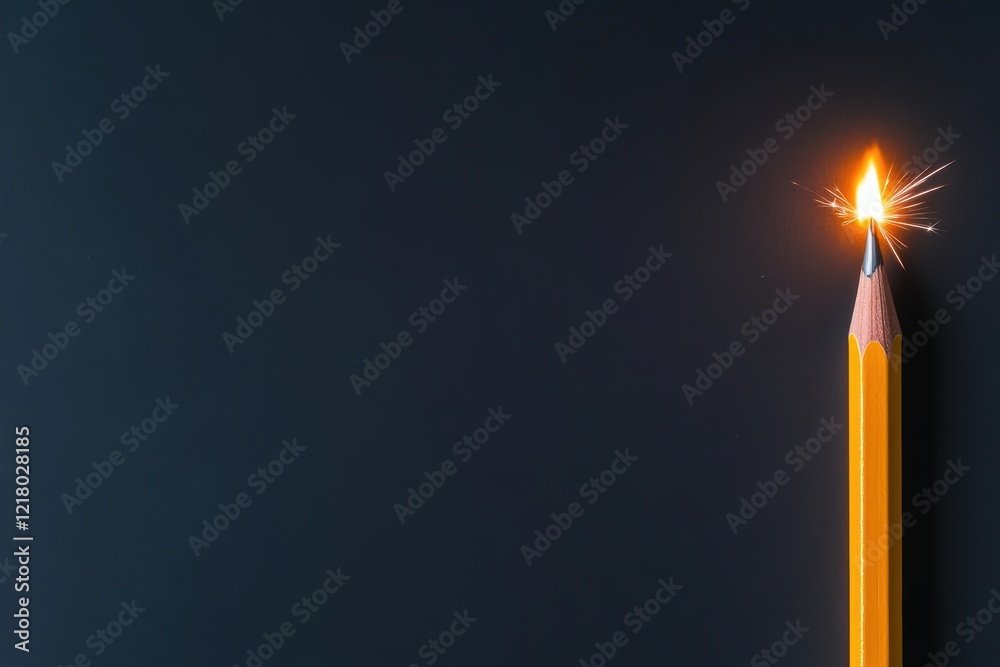 Leinwandbilder Artistic Representation of a Classic Pencil with a Flame Igniting the Tip Creating a Unique Contrast of Elements in a Creative Workspace Setting