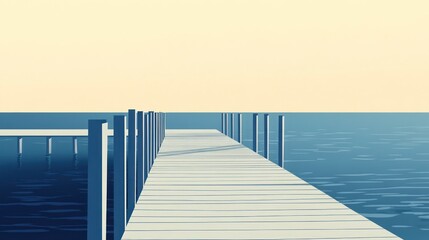 Obraz premium Calm ocean pier sunset; peaceful waterfront scene