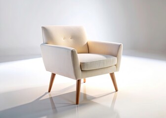 Obraz premium Modern Cream Fabric Chair, Soft Shadows, White Background - Drone Photography