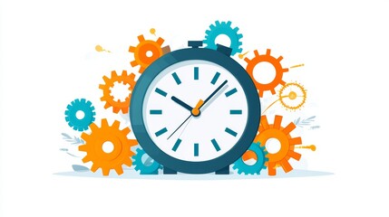 Time management tools clock and gears illustration for productivity digital design creative