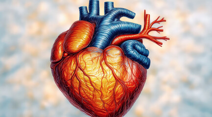 Naklejka premium A model of a human heart with red arteries and blue veins