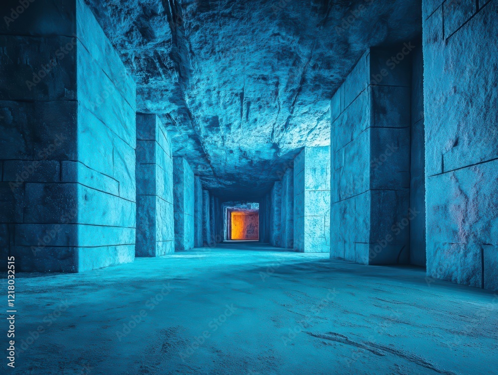 Aufkleber mysterious and dimly lit tunnel in an enigmatic dark room evoking feelings of intrigue and anticipat