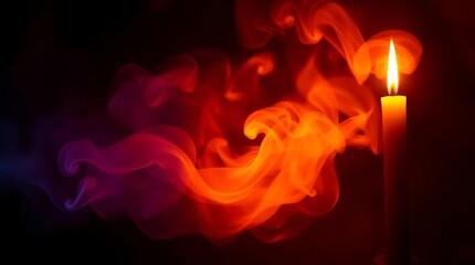 Burning Candle with Intriguing Smoke Patterns