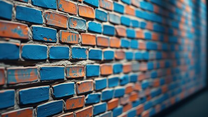 Naklejka premium Blue Orange Brick Wall - Dramatic Lighting - AI Photo