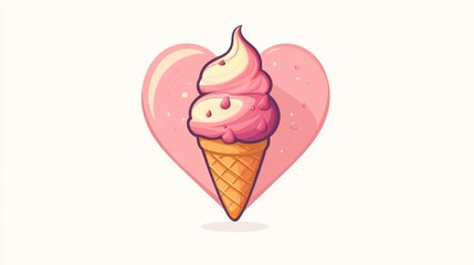 Delicious ice cream cone in heart shape dessert art sweet treats playful design