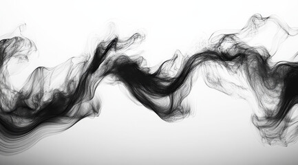 Fototapeta premium The black smoke is silky smooth, with a white background