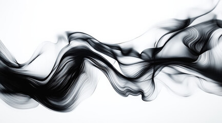 Fototapeta premium The black smoke is silky smooth, with a white background