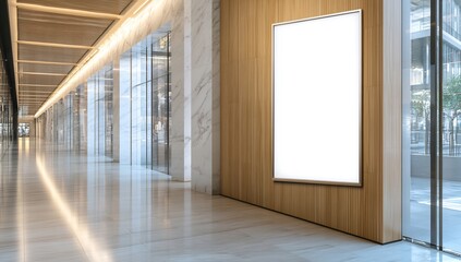 Blank billboard in modern mall corridor
