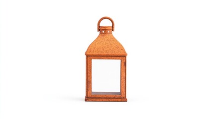 Naklejka premium Vintage-style orange lantern with transparent glass, set against a plain background for decorative use