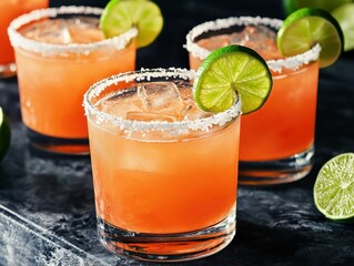 Fototapeta premium Refreshing margarita drinks on a modern bar bright and inviting setting cocktail vibrant atmosphere