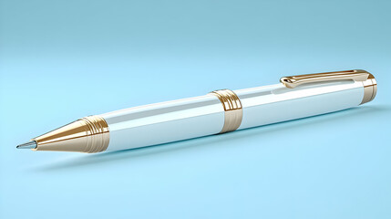 Naklejka premium Elegant White and Gold Pen on a Light Blue Background