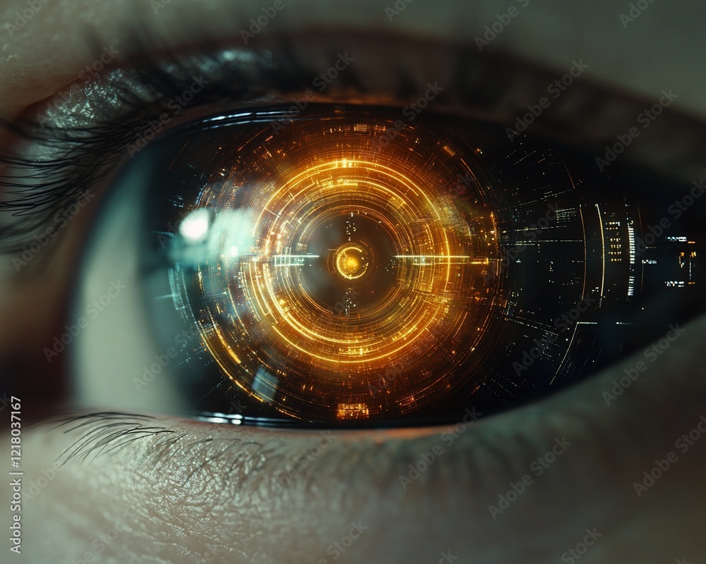 Wall mural Futuristic eye, digital interface, close-up, technology, sci-fi background, concept art