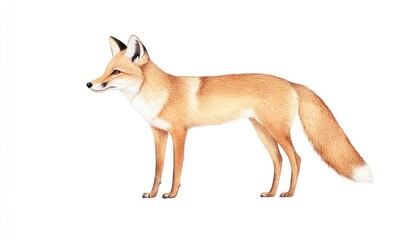 Fototapeta premium Realistic illustration of a standing fox showcasing its features against a white background