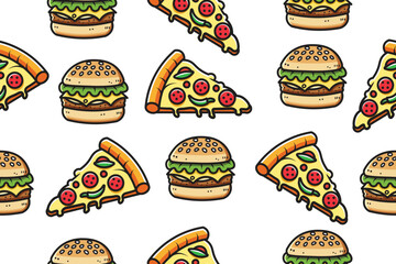 Pizza burger pattern seamless for fast food packaging