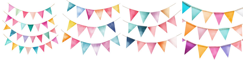 Vibrant and Cheerful Hanging Pennant Banners Against a Colorful Background Creating a Festive Atmosphere for Holidays