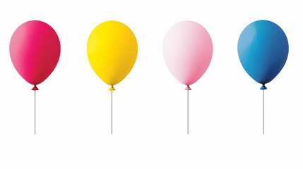 Four colorful balloons on white background, celebration, party