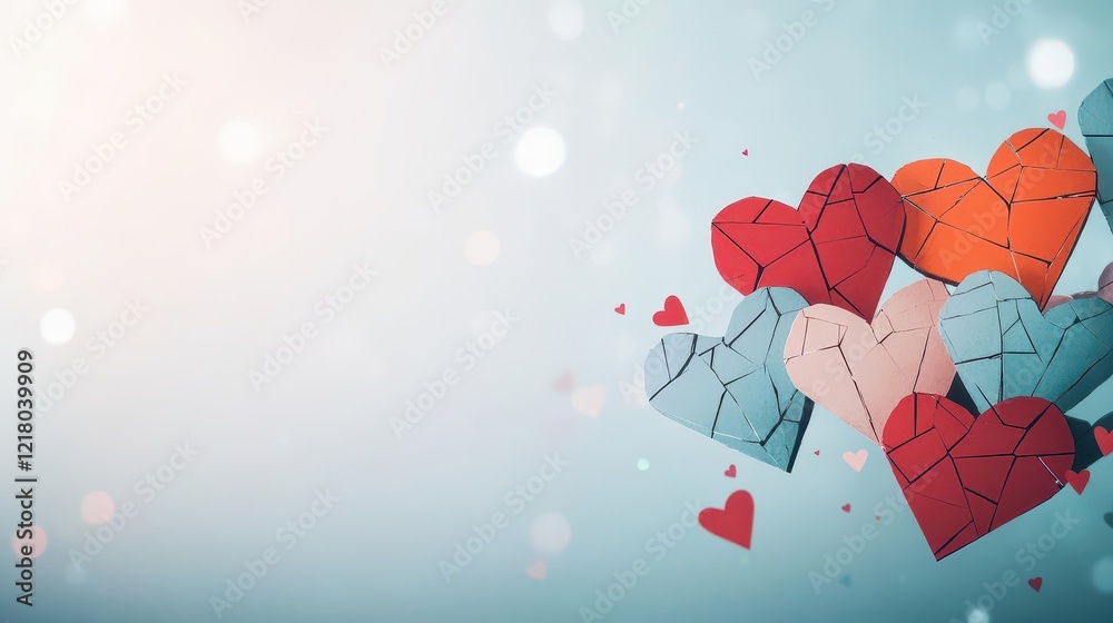Aufkleber a symbolic abstract artwork with fractured geometric hearts in muted tones