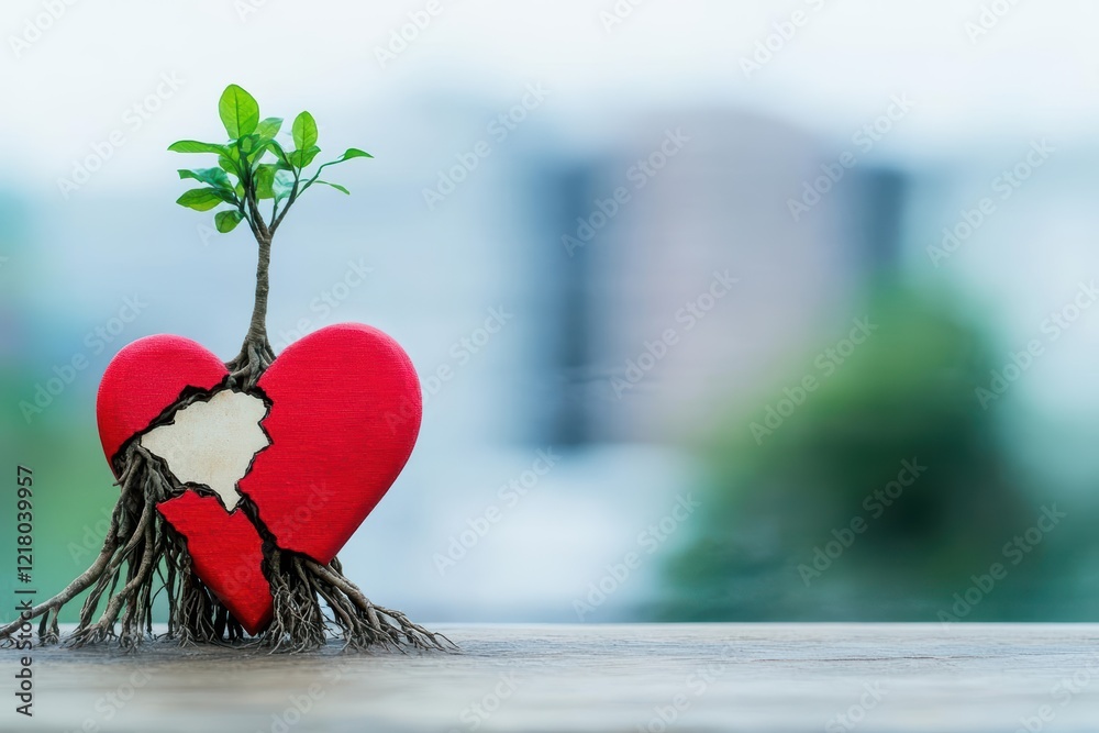 Poster magnificent heart shaped tree with roots extending outwards symbolizing love and strength in a lush 