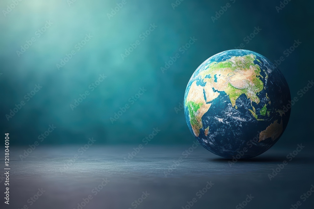 Aufkleber The Earth Illuminated by Dim Light in a Dark Room Creating an Introspective Atmosphere Evoking Thoughts on Nature and Human Existence and Connection