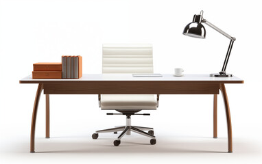 Fototapeta premium Office desk with lamp table isolated on white background