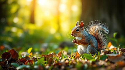 Fototapeta premium Cute Squirrel in a Colorful Forest Scene