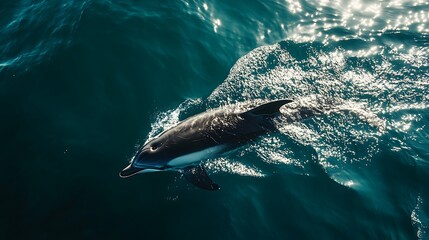 Fototapeta premium Majestic Dolphin Gracefully Navigating the Ocean's Teal Depths