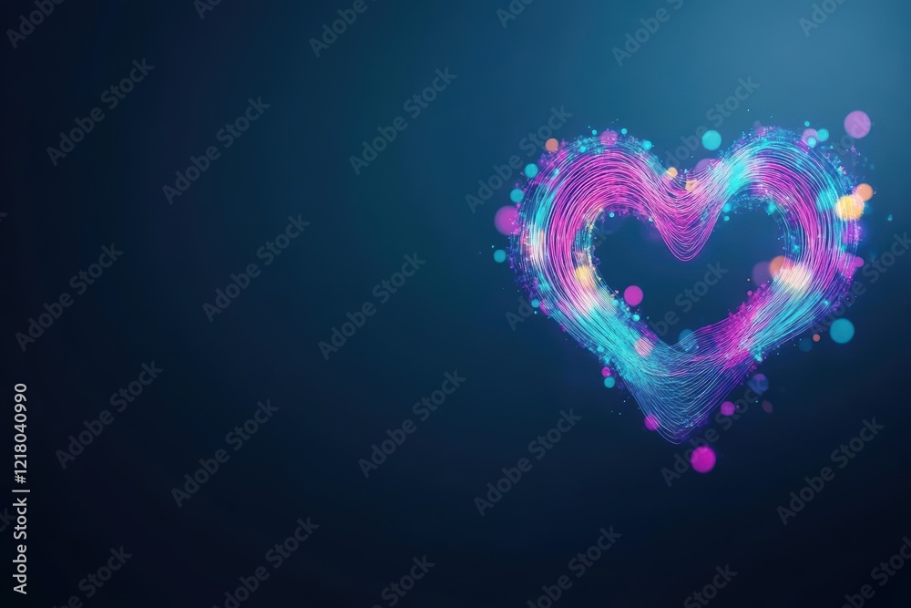 Poster vibrant heart shape created with colorful lights against a dark background evoking joy and warmth in