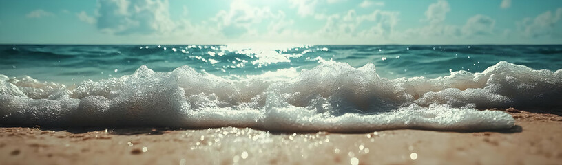 Obraz premium Ocean wave foam beach sunrise backdrop