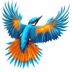 Fototapeta premium Colorful Kingfisher Bird Spreading Wings with Vibrant Feathers Display