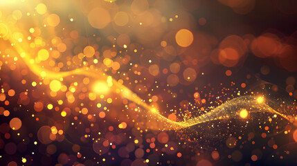 A vibrant background with shimmering golden particles and soft waves of light.