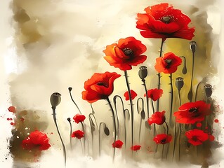 Obraz premium Vibrant red poppies in a painterly style.