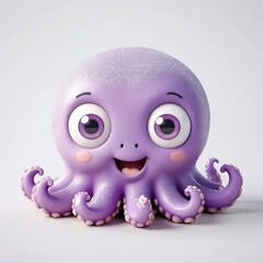 Adorable Purple Cartoon Octopus Happy Sea Creature Illustration 3D Render