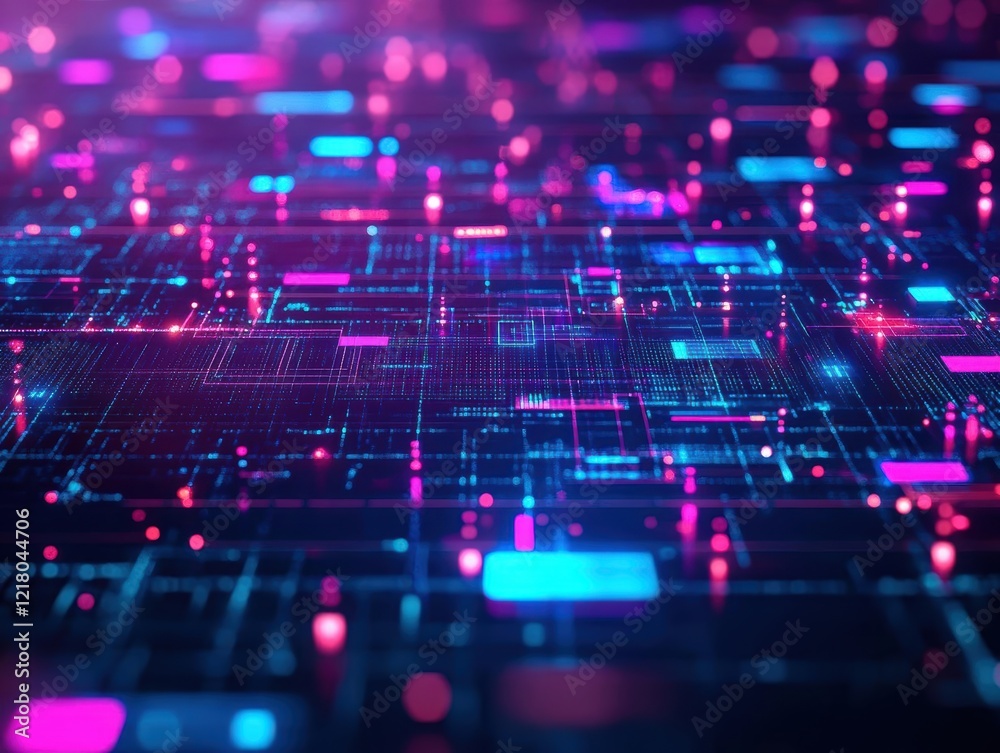 Aufkleber vibrant computer circuit board illuminated by multicolored lights showcasing intricate design and te