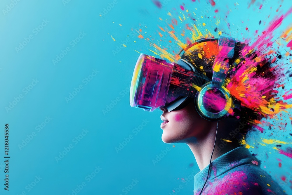 Poster ai creating digital art on a virtual canvas, vibrant colors, energetic strokes, surreal composition