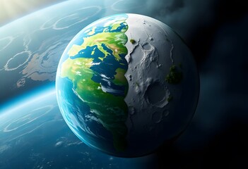 Obraz premium Half Earth Half Moon Stunning Space Planet Image