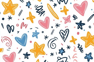 Colorful pattern of stars and hearts