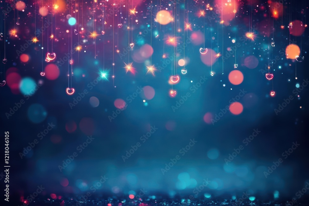 Poster enchanting dark blue background illuminated by vibrant colorful lights and distant stars creating a 