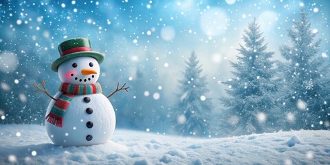Obraz premium Snowman amidst winter landscape with snowflakes gently falling around it, winter scenery