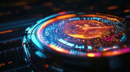 Futuristic glowing watch with digital display.