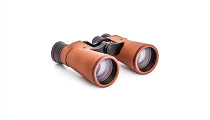 High-quality leather-bound binoculars placed on a clean white surface, showcasing their design and craftsmanship