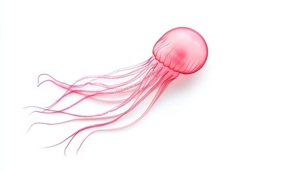 Vibrant pink jellyfish gracefully swimming in clear water, showcasing its delicate tentacles