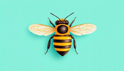 Colorful illustration of a bee on a vibrant turquoise background, showcasing nature's beauty