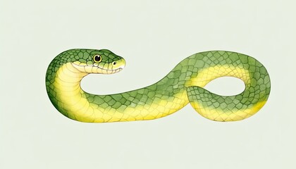 Fototapeta premium A vibrant green and yellow snake gracefully coiled against a soft pastel background, showcasing its scales