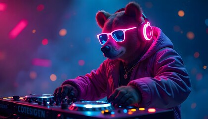 Bear DJ Neon Party Vibes
