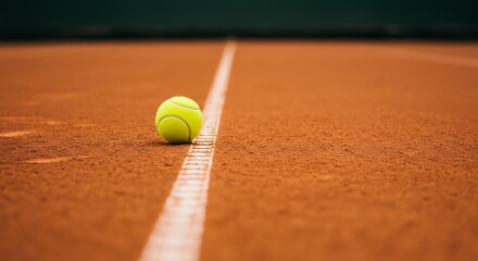 Tennis ball hitting the line on a clay court