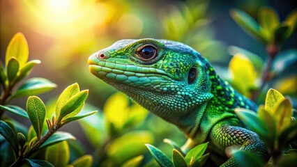 Fototapeta premium Captivating Low Light Photography of a European Green Lizard in Its Natural Habitat with Intricate Details and Vibrant Colors