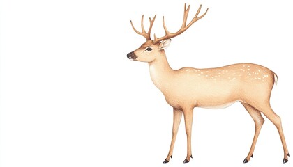 A serene illustration of a graceful deer standing in profile, showcasing its antlers and spotted coat