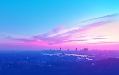 Vibrant sunset over city skyline.